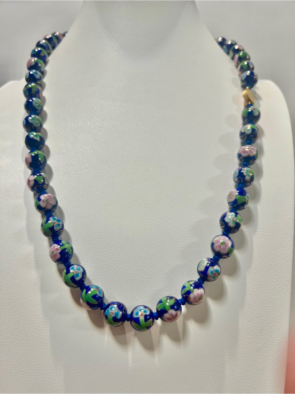Blue Floral Cloisonné Bead Necklace for Women